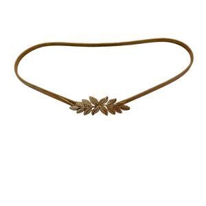 Vintage Gold Tone Stretch Belt Laurel Leaf Clasp Greek Goddess Style skinny belt